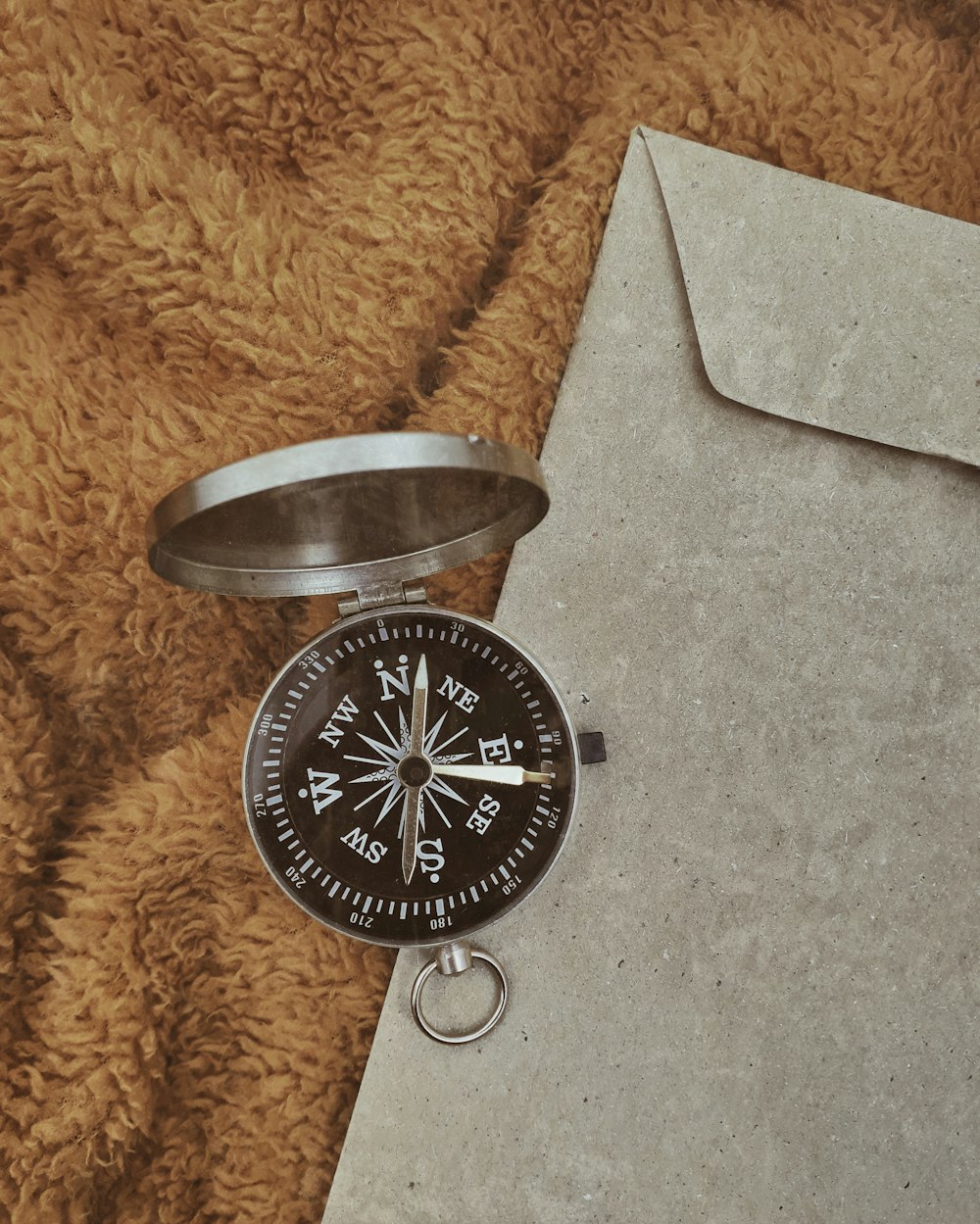 a compass on top of a piece of paper