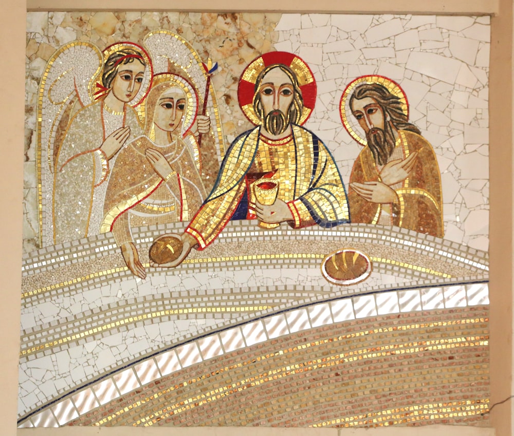 a mosaic of jesus and other people on a wall