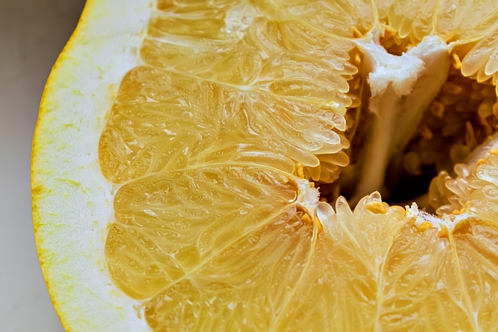 a close up of a half of a lemon