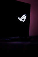 A vibrant ASUS logo shining on a gaming monitor.