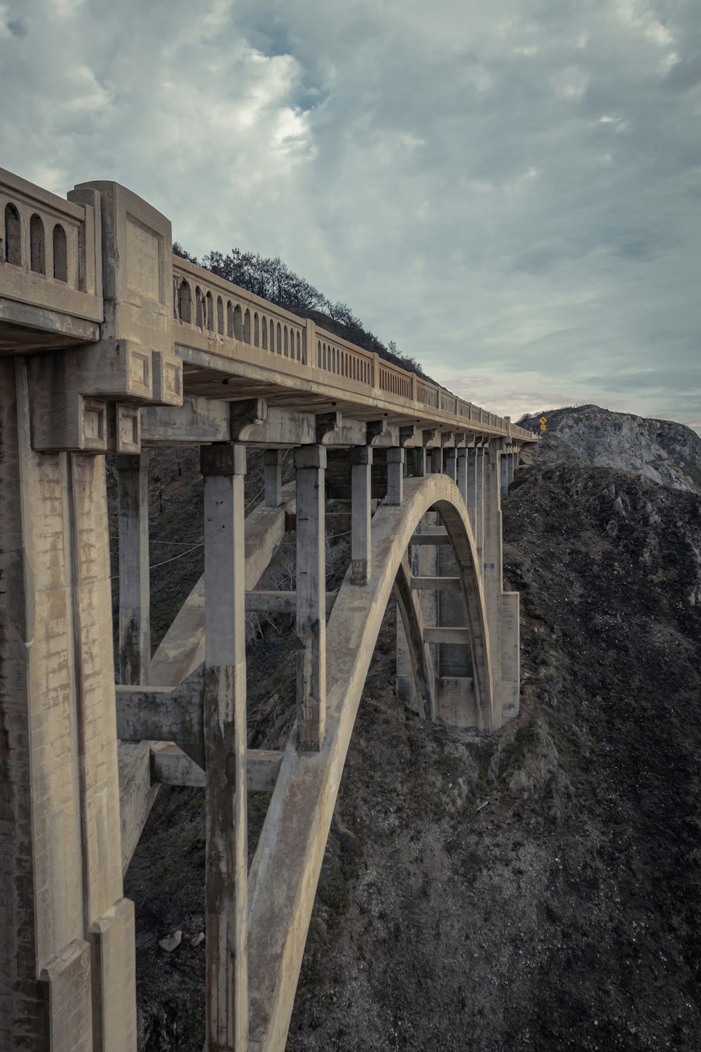 a bridge over a mountain with a train on it