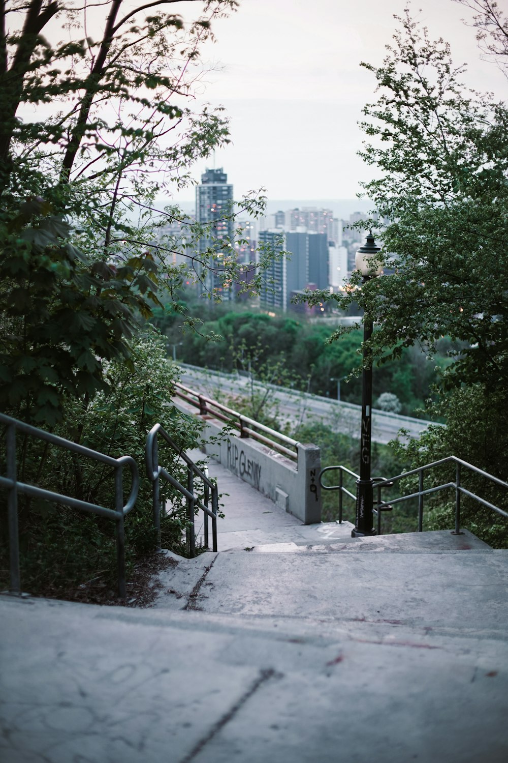 a set of stairs leading up to a park