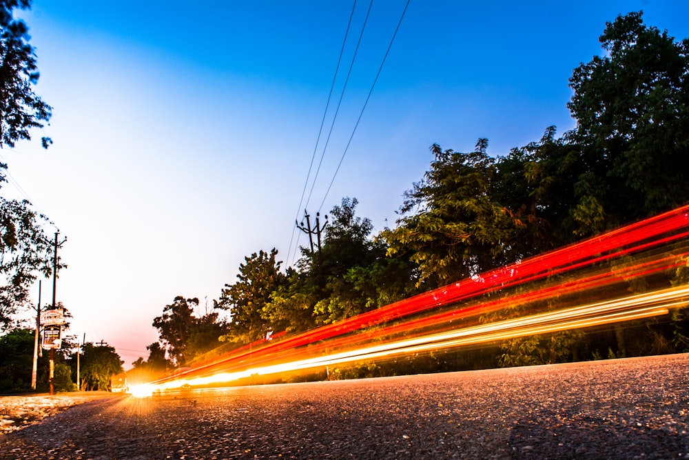 a blurry photo of a street at night