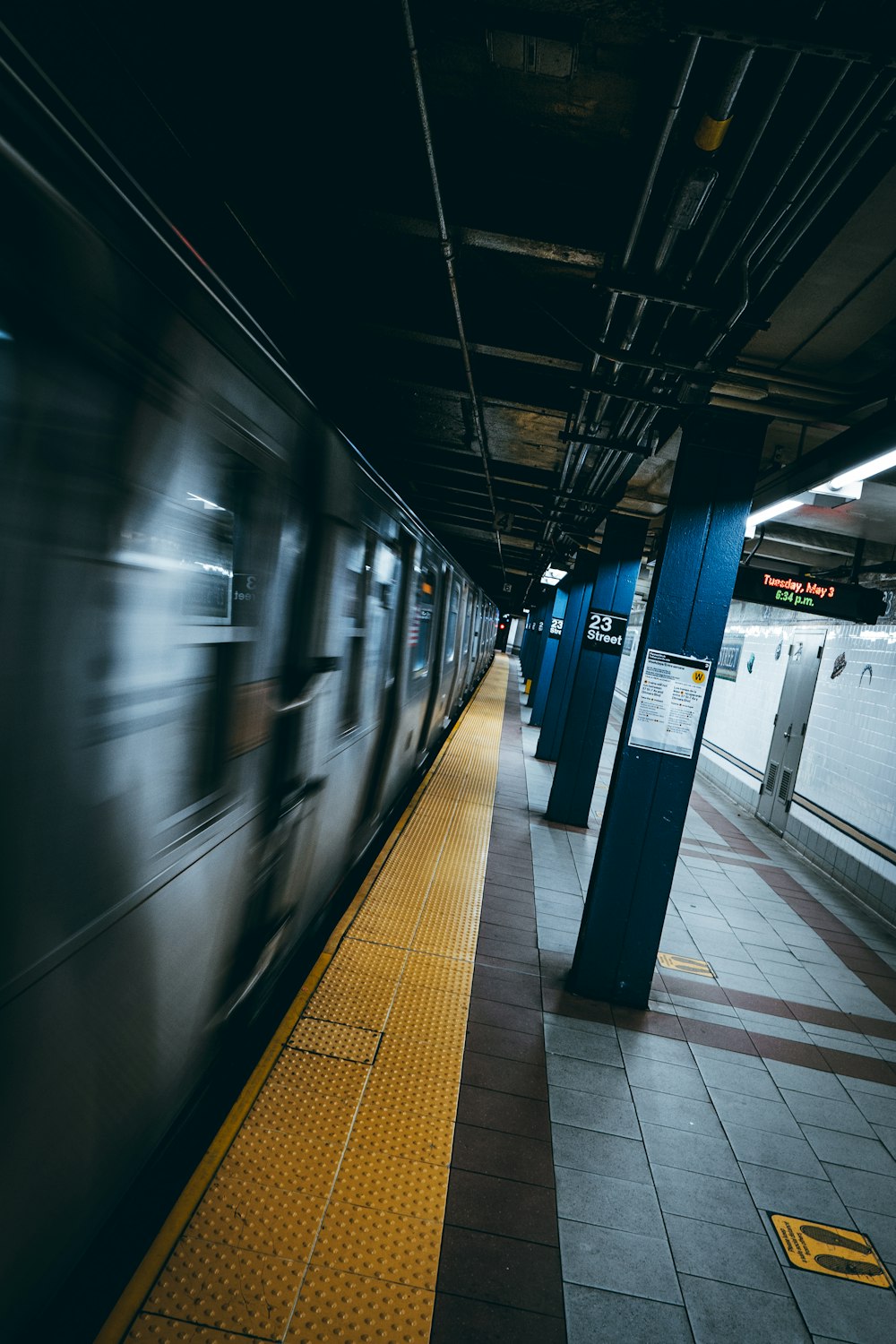 a subway train at a train station