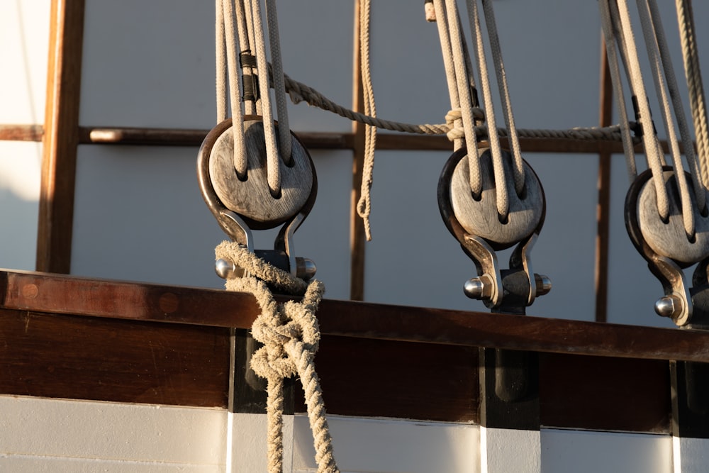 a close up of ropes and ropes on a boat