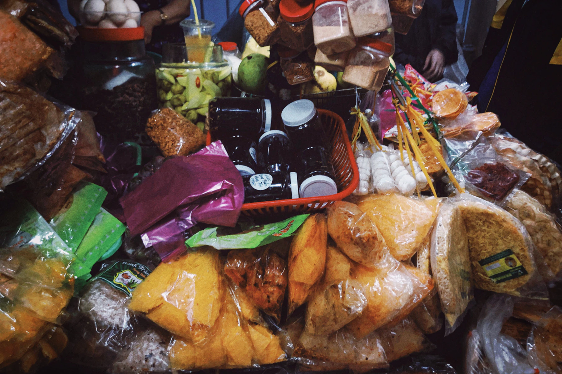 Colourful Vietnamese street food arranged on a table in Ho Chi Minh City