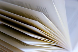 Close-up view of the pages of an open book, focusing on the edges of the pages as they are fanned out, creating a sense of motion.