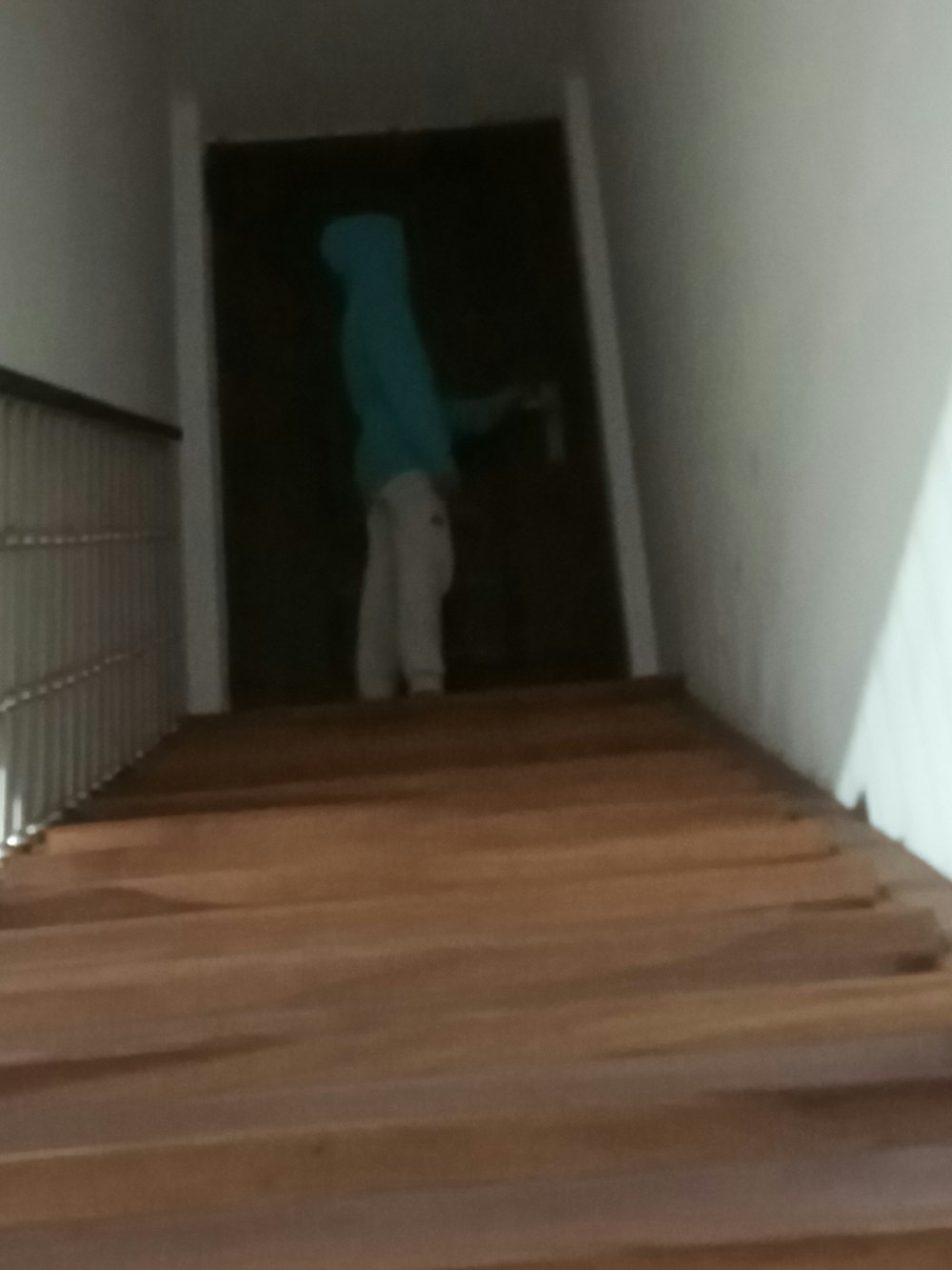 a person walking down a set of stairs