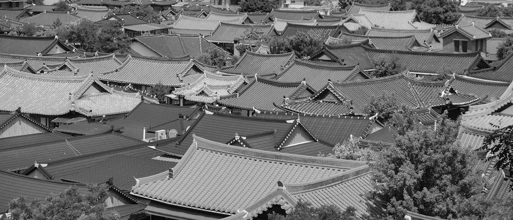 a black and white photo of a chinese village