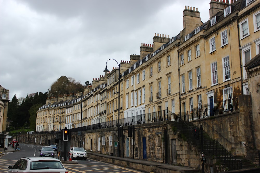 a row of buildings on a city street