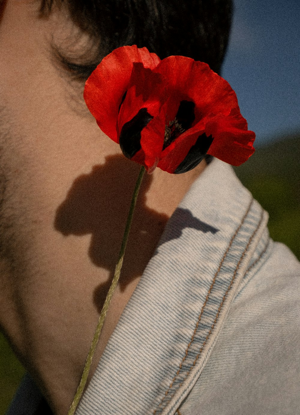 a close up of a person holding a flower