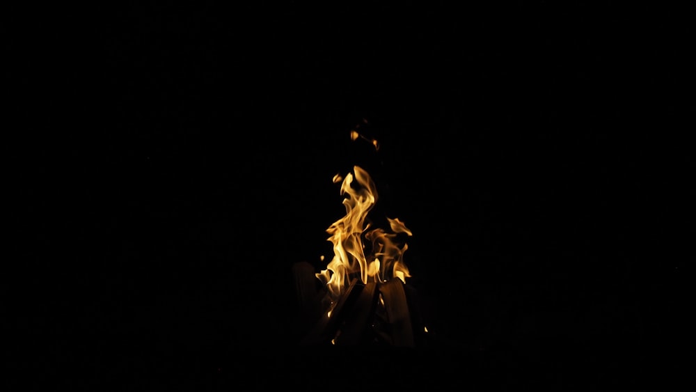 a fire burning in the dark with a black background