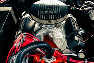 a close up of the engine of a car