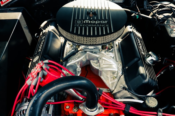 a close up of the engine of a car