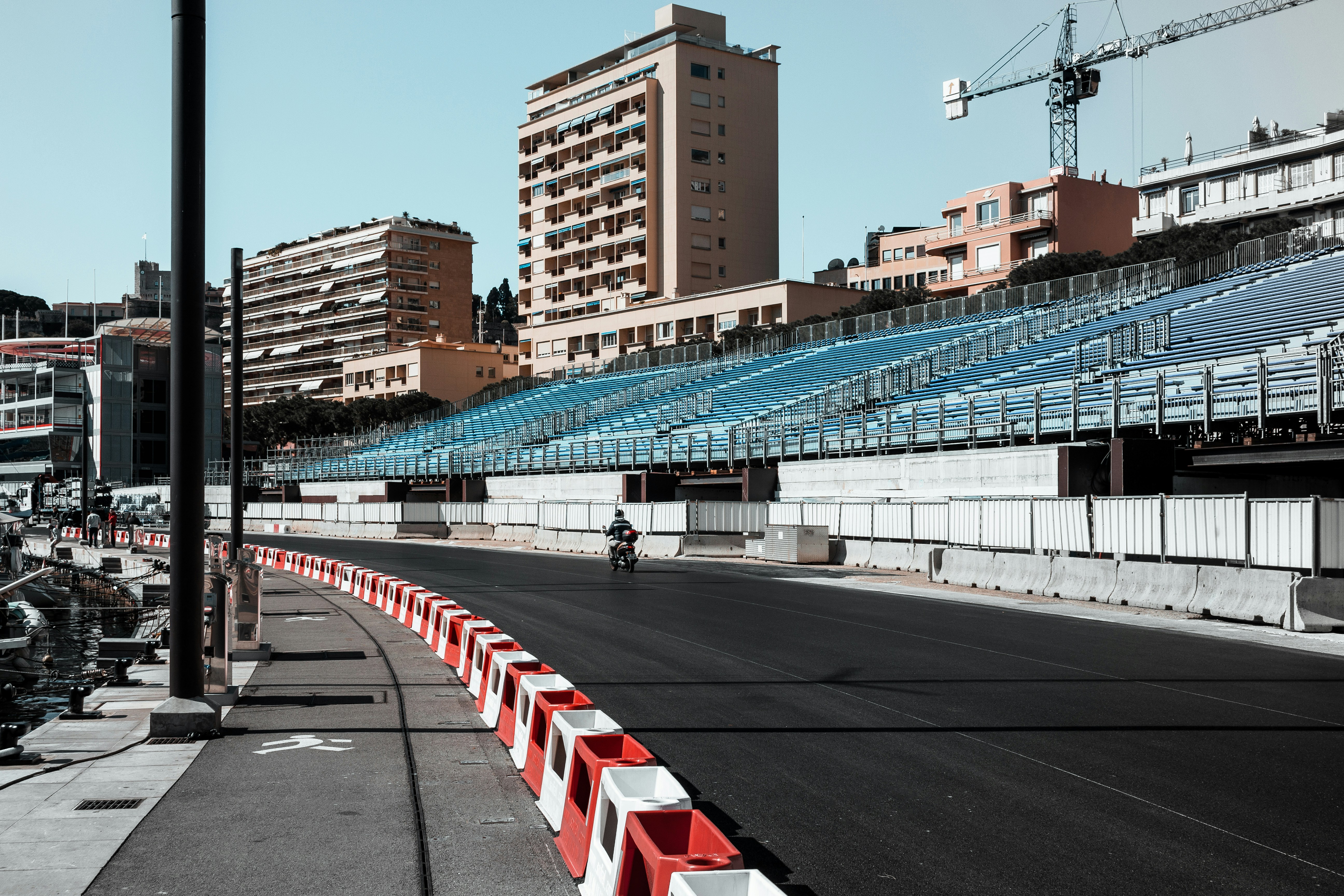 Empty grandstand on f1 track in Monaco