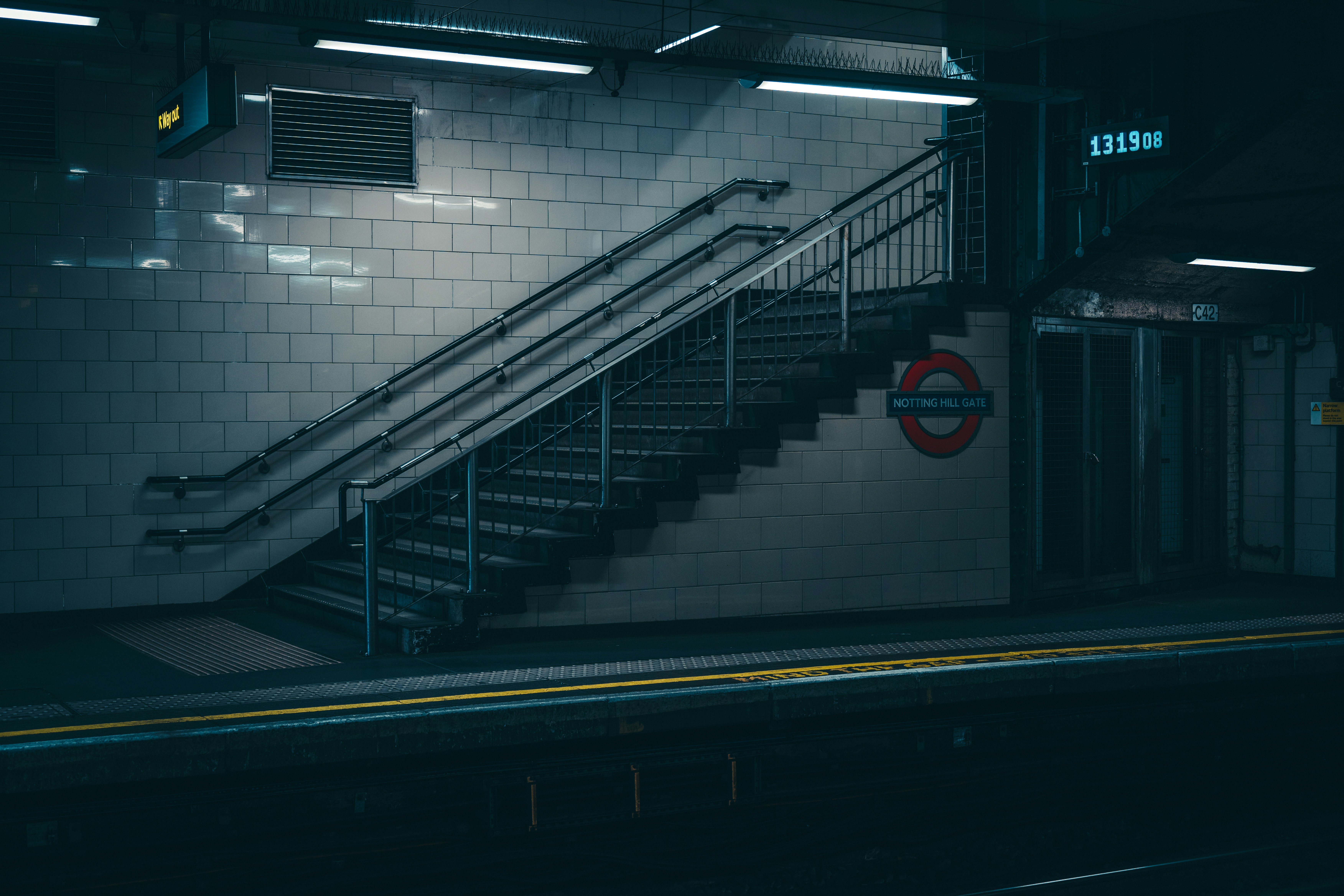 a subway station with a set of stairs