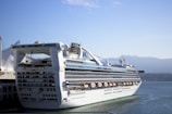 a large cruise ship docked at a pier