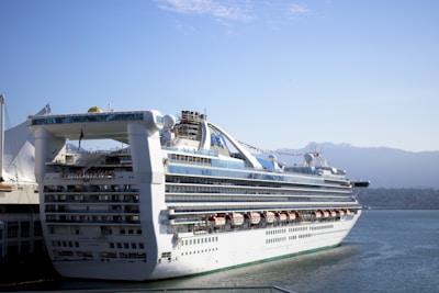 a large cruise ship docked at a pier