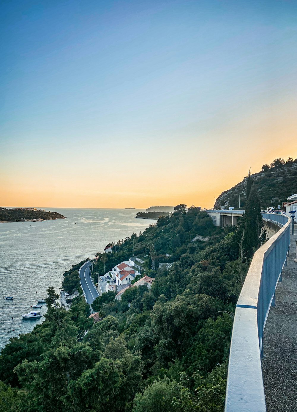 a view of the ocean from a high viewpoint