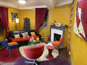 A vibrant living room painted with custom colors.