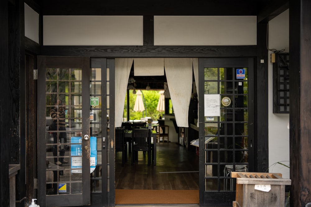 a large open door leading to a dining room