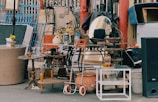 a pile of junk sitting on the side of a road