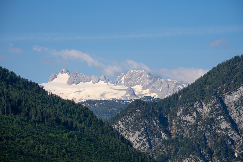 a mountain range with snow capped mountains in the background