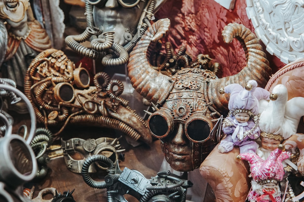 a group of masks sitting on top of a table