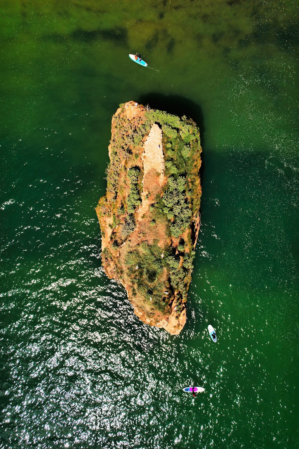 水面から突き出た大きな岩