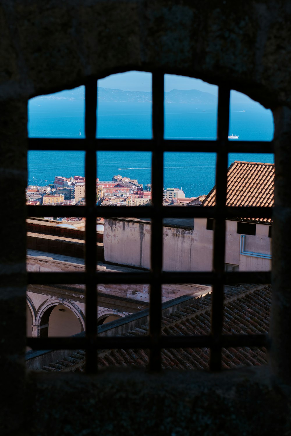 a view of a city through a window