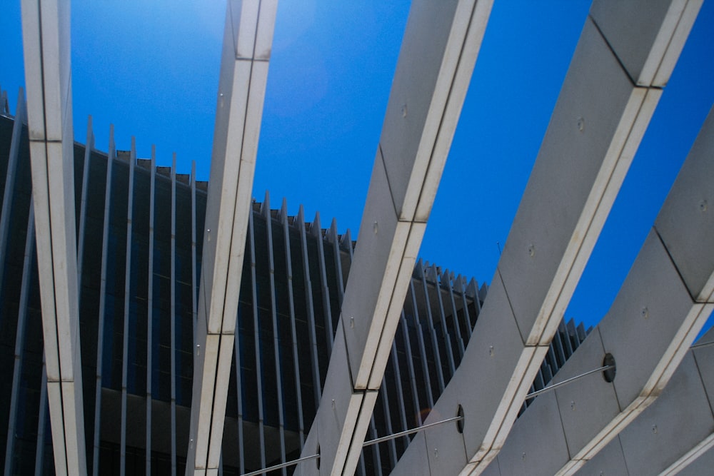 a close up of a building with a blue sky in the background