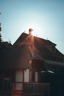 Evening light casting warm shadows on the historic timber-framed houses of Rohan.