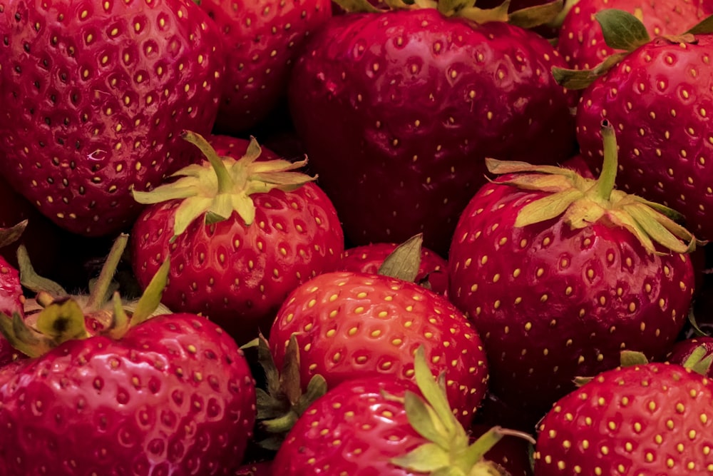 a close up of a bunch of strawberries