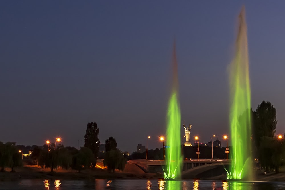 a couple of fountains that are in the water