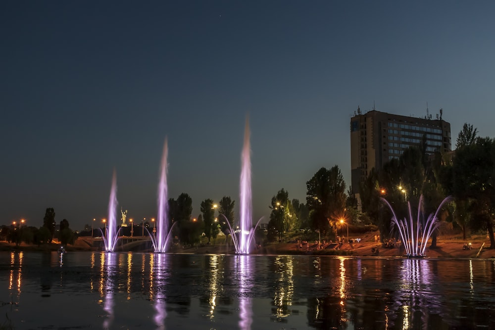 a lake with a bunch of water jets in it