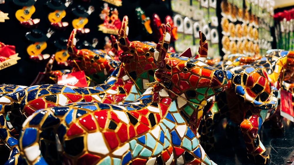 a close up of a group of animals made out of glass