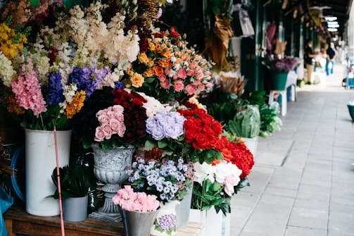 a bunch of flowers that are on a table