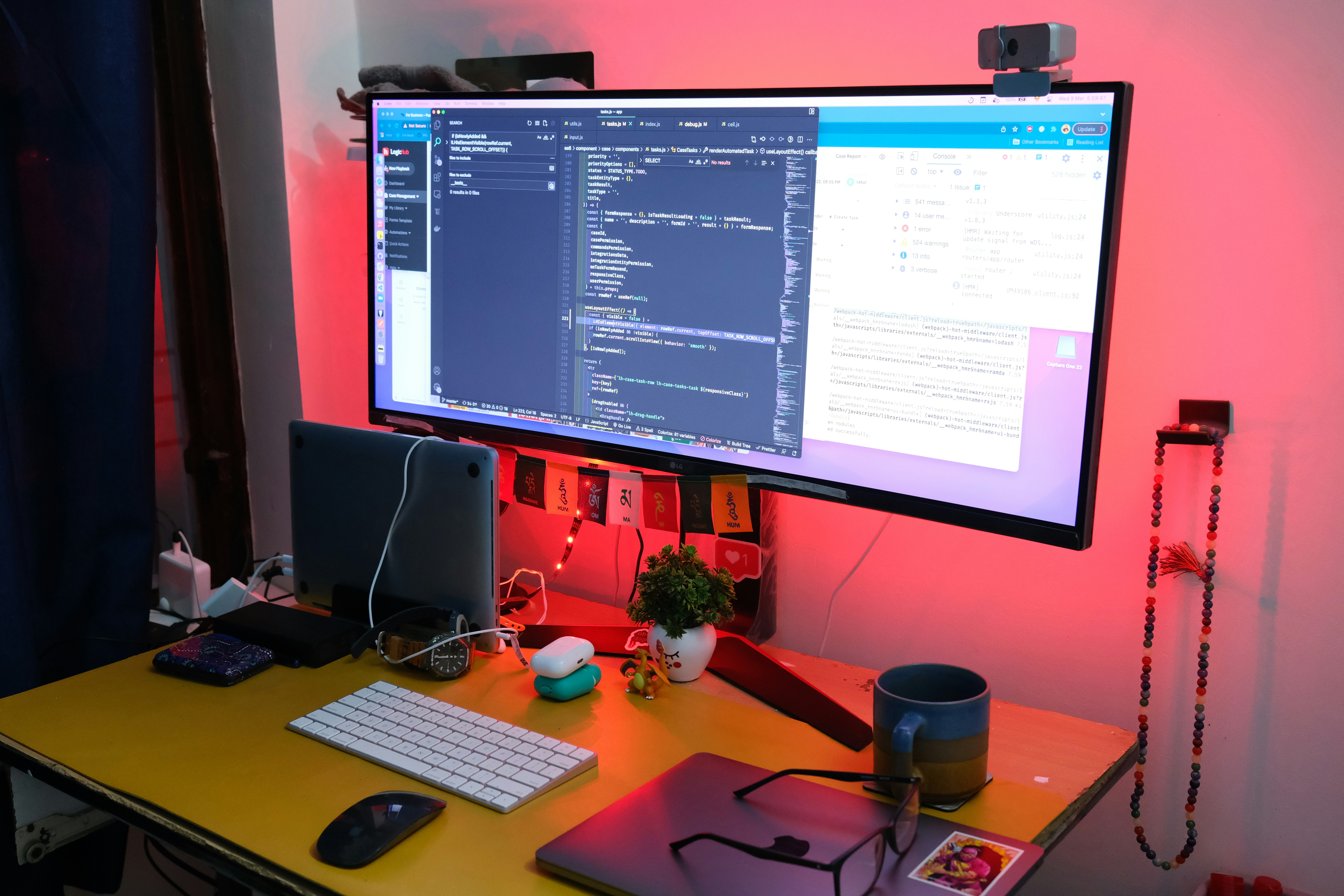 Dark code editor on monitor in a dimly lit office, deep blue-black shadows, cool atmospheric glow from screen