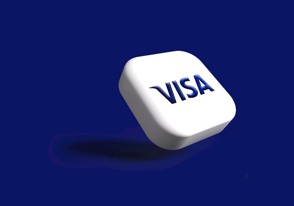 a white dice with the word visa on it