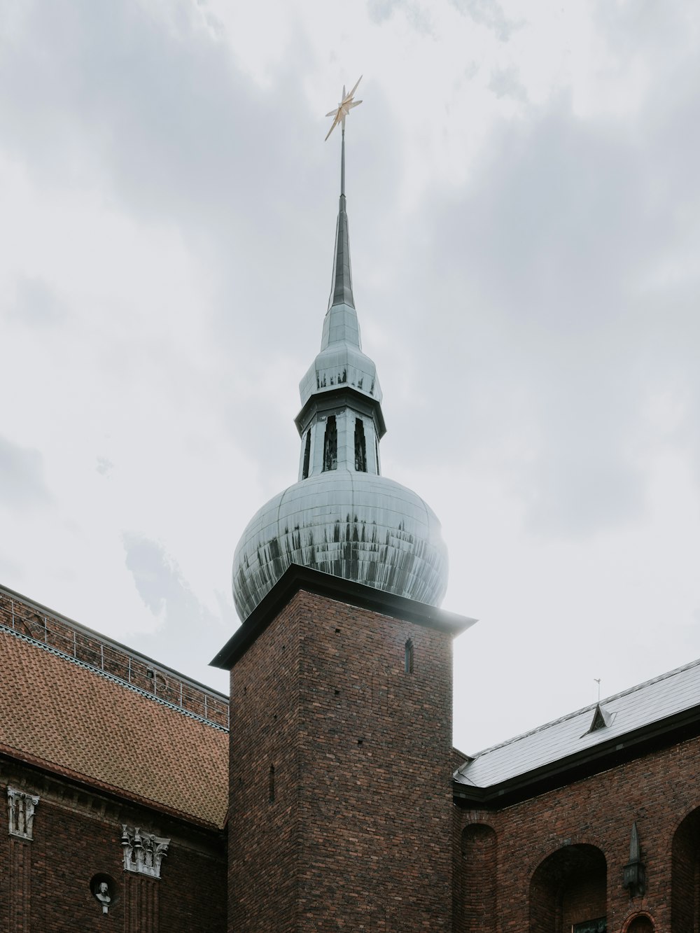 a church steeple with a star on top