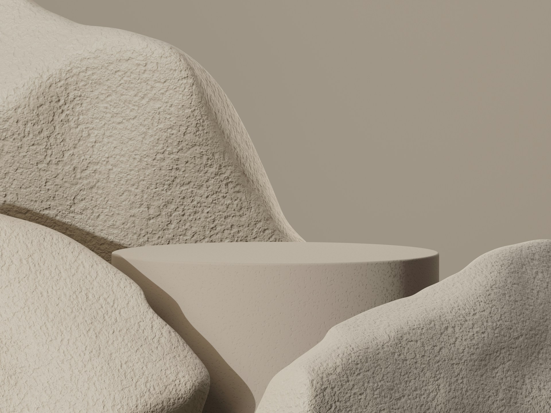 A minimalist composition with soft whites and greys, framed by generous white space that invites quiet contemplation.