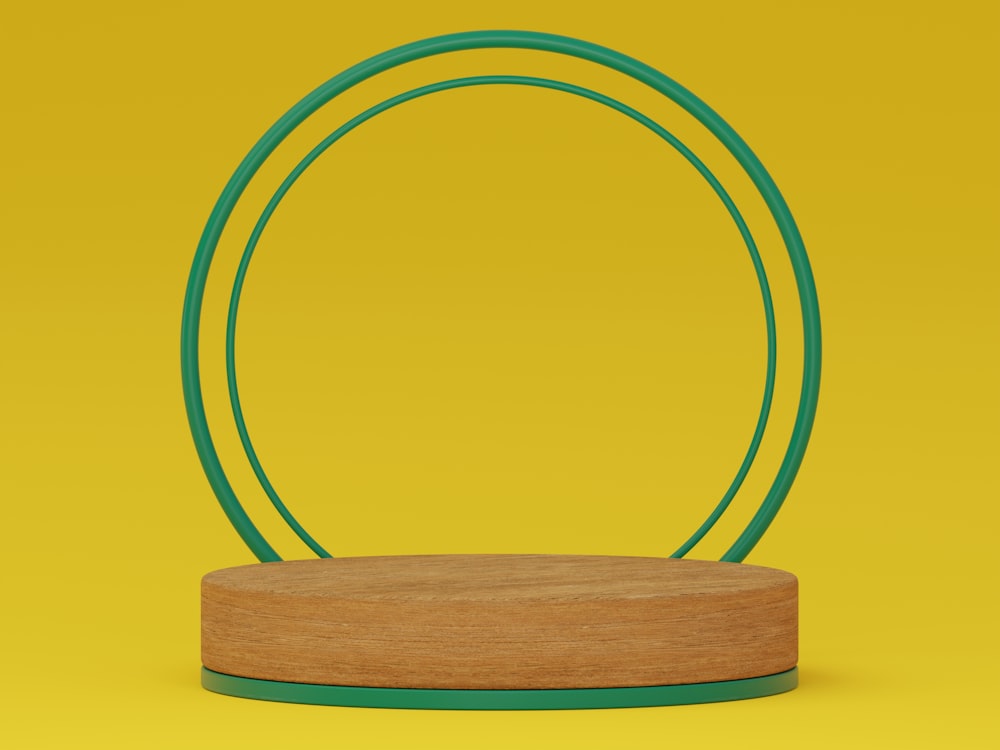 a wooden base with a green ring around it