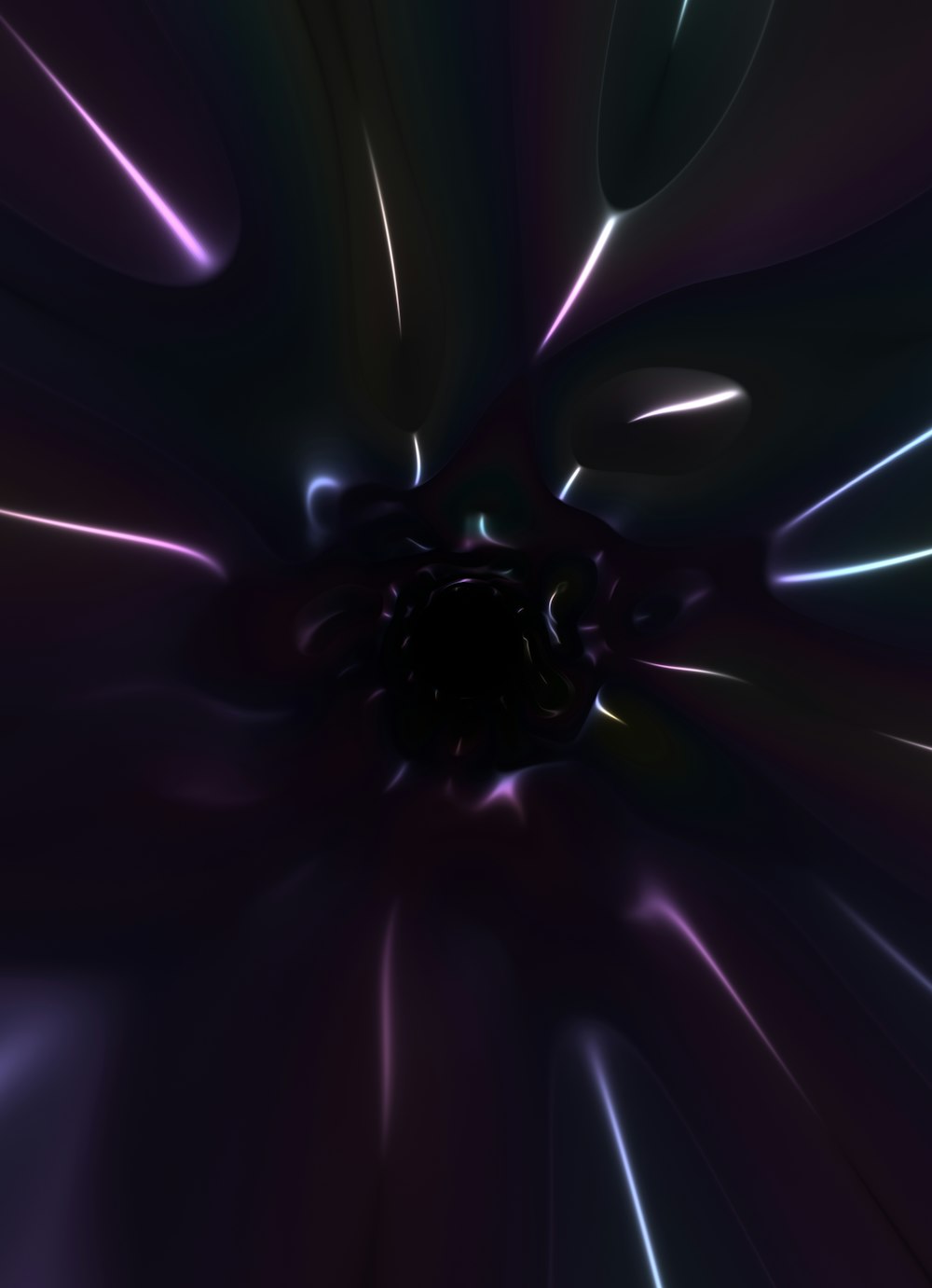 a purple flower with a black center surrounded by blue and purple lights