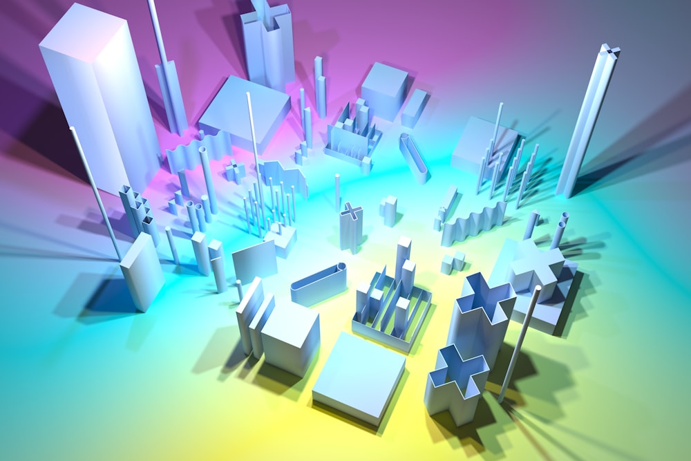 a 3d rendering of a city with skyscrapers