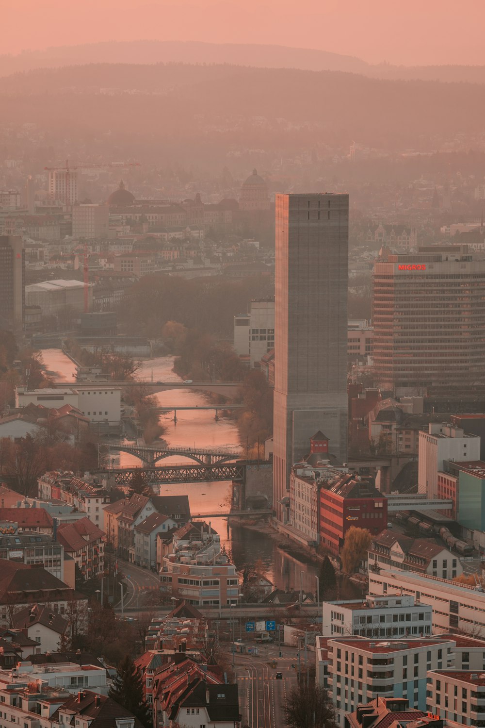 a view of a city with a river running through it