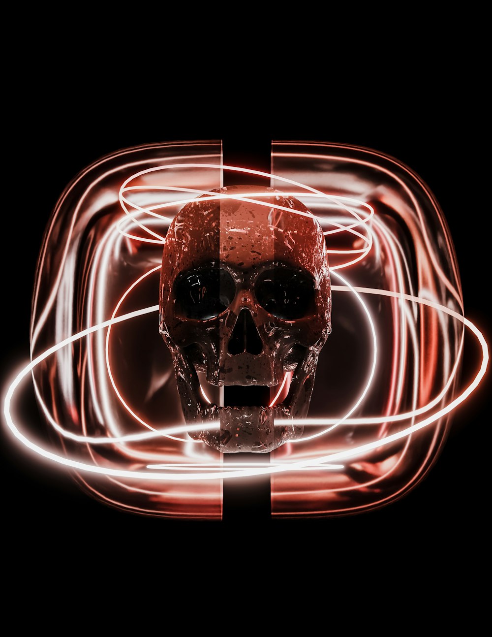 a skull with glowing lines in the background