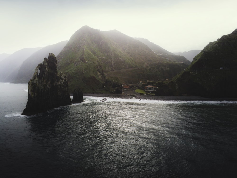 a large body of water surrounded by mountains