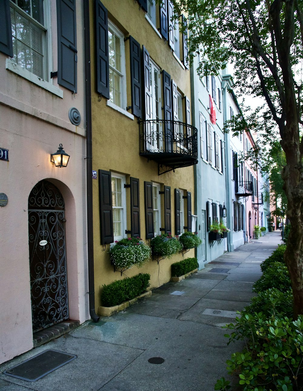 a row of buildings on a city street