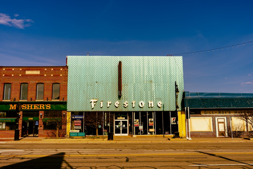 a building with a sign that says firestone on it