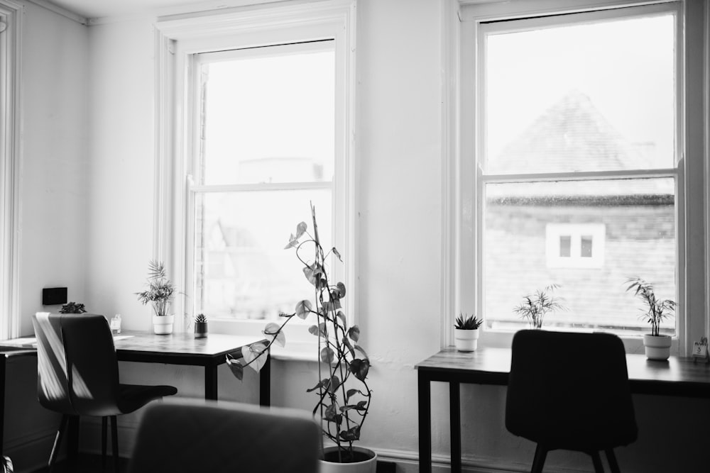 a black and white photo of a living room